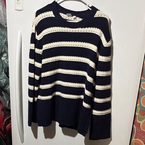 GAP Navy and Cream Striped Crewneck Sweater